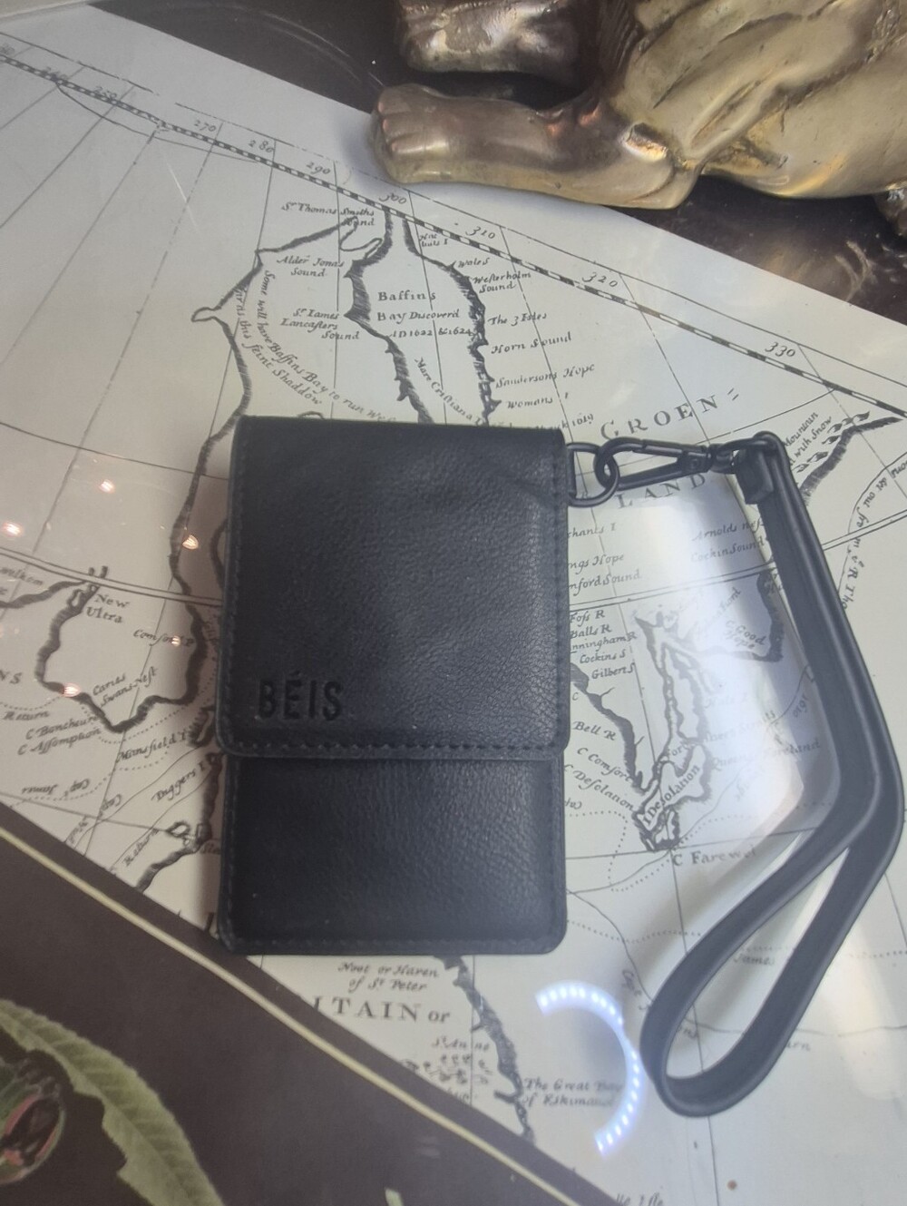 BEIS Black Pebbled Leather Wristlet Card Wallet
